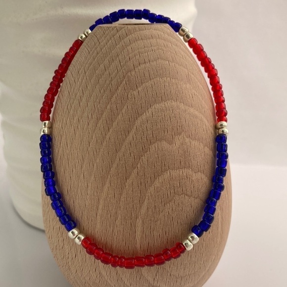 STRETCH Beaded Anklet Red & Blue - Picture 1 of 8